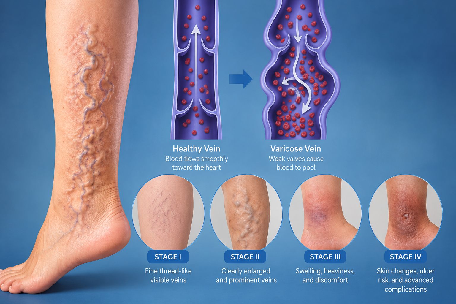 Varicose veins educational visual - overview and risk concepts