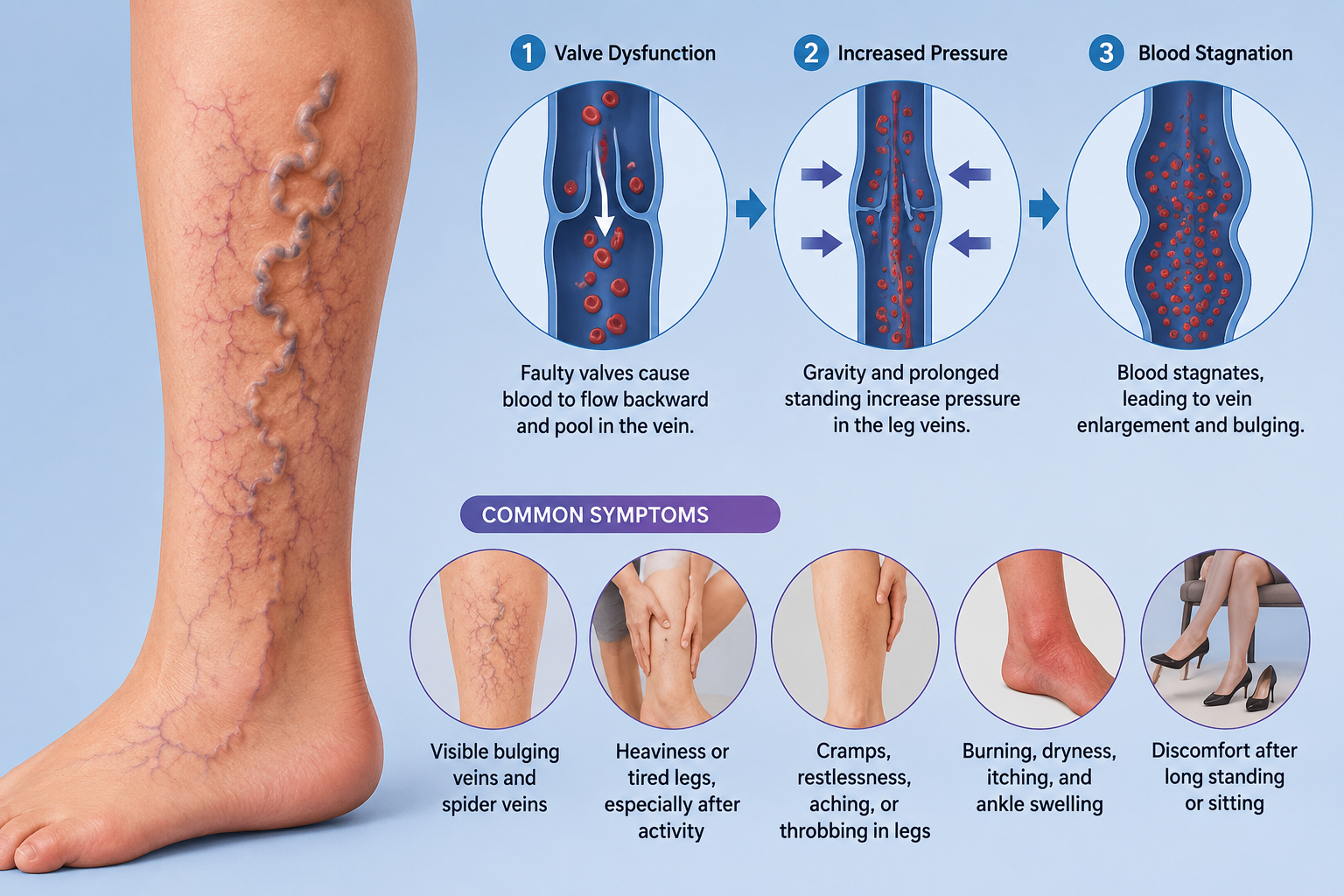 Varicose veins causes and symptoms educational chart