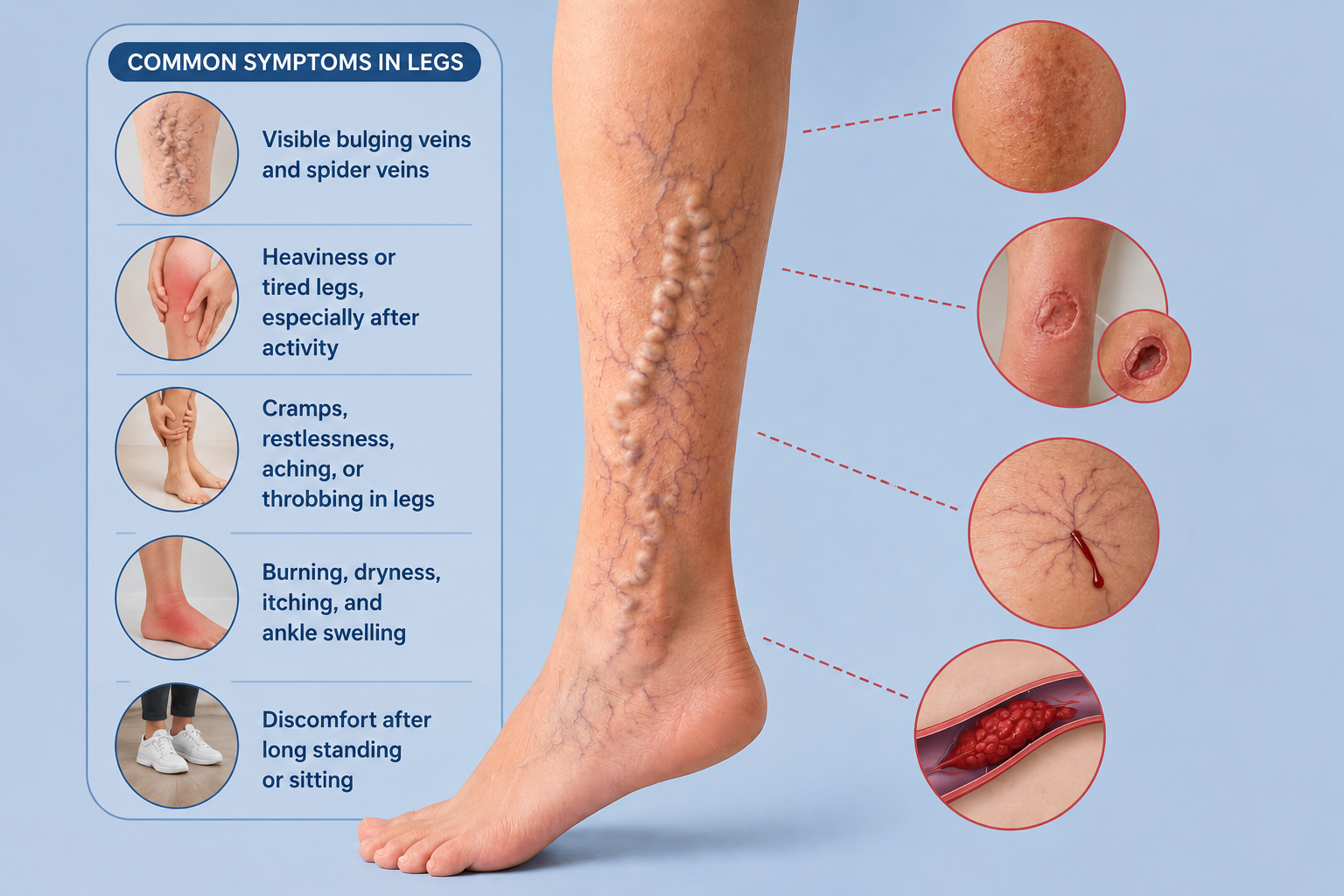 Varicose veins risk factors and complication stages guide